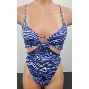 H&M Cheeky One Piece Bathing Swimsuit Cut Out Purple Swirl Pattern Women's XS